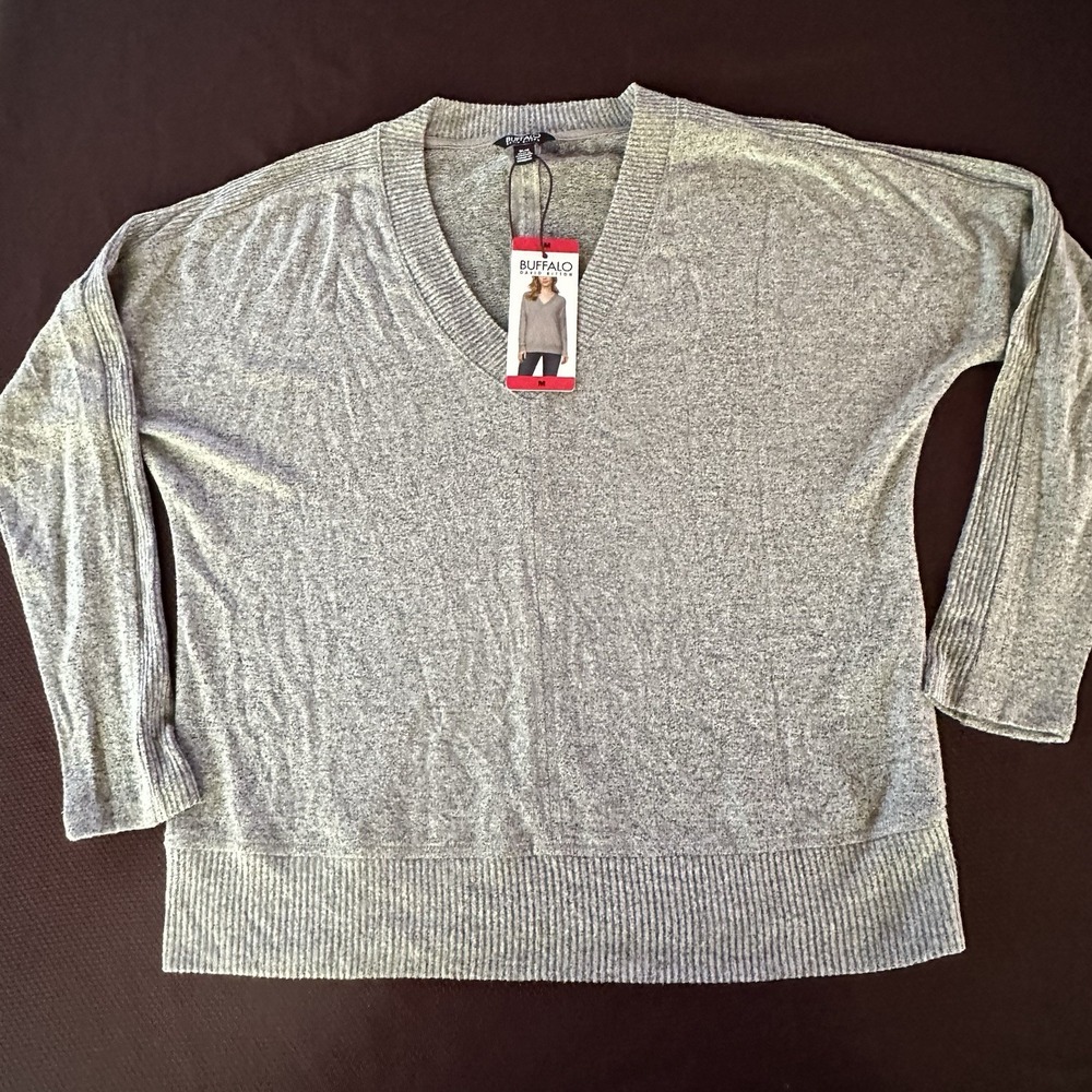 Buffalo David Bitton Sweater Womens Gray Size M Long Sleeve Soft V Neck